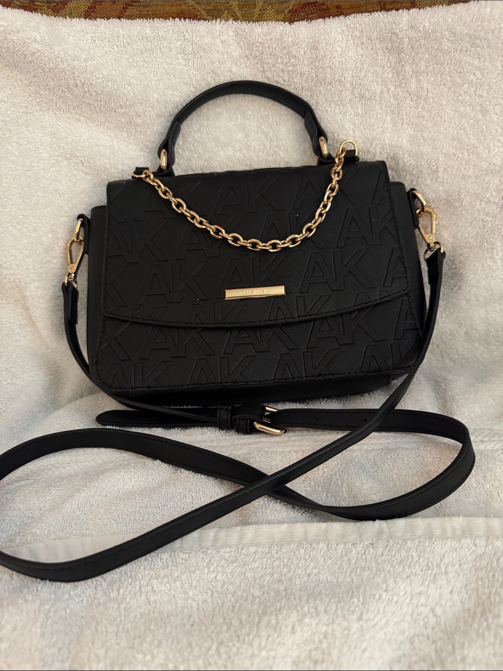 Michael Kors Black Embossed Satchel with Gold Chain